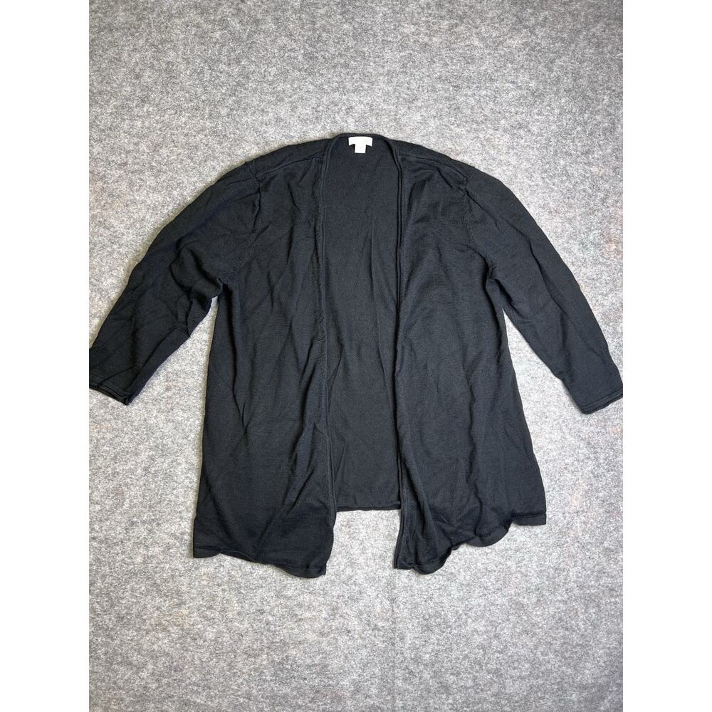 J Jill Linen Cardigan Long Sleeve Open Front Black Light Weight Women Size M